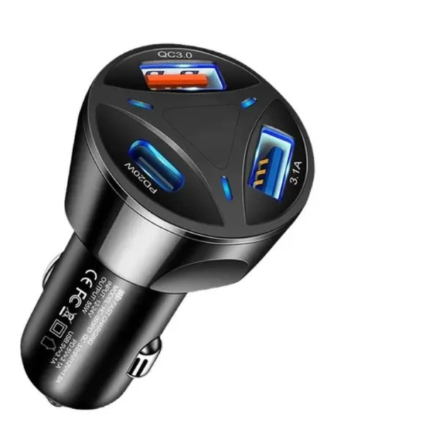 شارژر فندکی ۳ پورت ۵۵ وات فست شارژ  با دو خروجی USB و یک خروجی PD