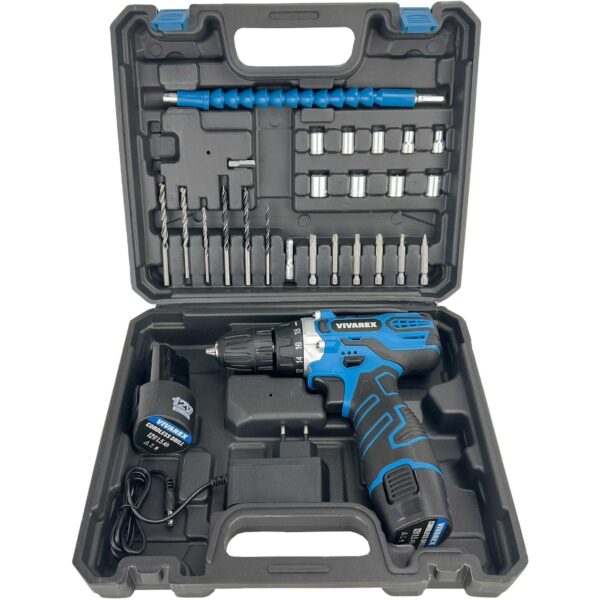 دریل پیچ گوشتی شارژی ویوارکس مدل VR12V-2A-BLUE مجموعه 28 عددی